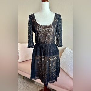 MM Couture by Miss Me Short Dress Black Lace Overlay Nude Under Sz M Whimsigoth